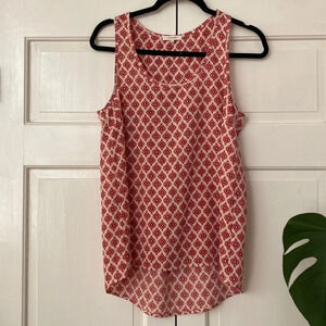 Pleione Blouse in‎ Geometric Print Pink Maroon and Peachy Orange Tank Dressy Top